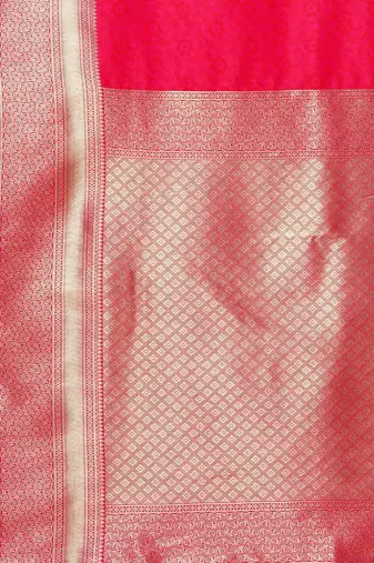 Pink woven design zari silk blend banarasi saree
