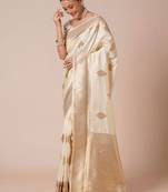 cream woven design zari banarasi silk blend saree