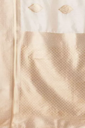 cream woven design zari banarasi silk blend saree