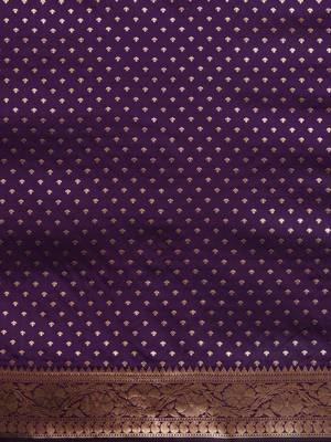 purple & gold-toned floral woven design zari banarasi silk blend saree 5