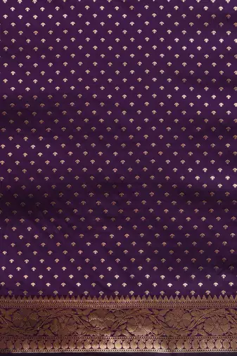 purple & gold-toned floral woven design zari banarasi silk blend saree