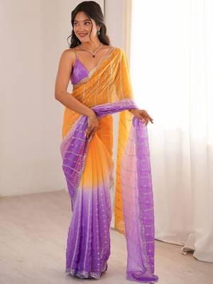 multicolor embellished sequinned satin heavy work saree 1