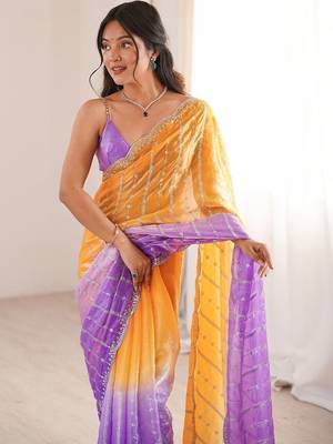 multicolor embellished sequinned satin heavy work saree 2