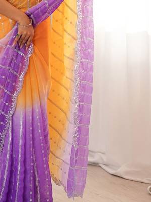 multicolor embellished sequinned satin heavy work saree 5