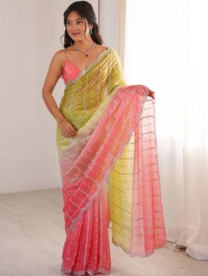 multicolor embellished sequinned satin saree 1