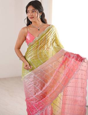 multicolor embellished sequinned satin saree 2
