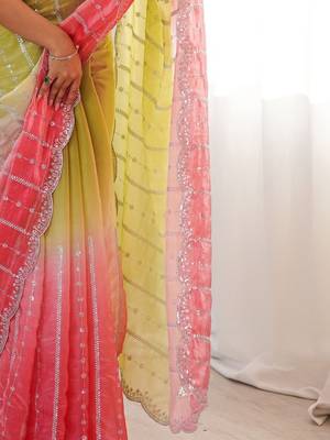 multicolor embellished sequinned satin saree 5