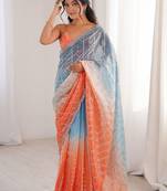 multicolor embellished sequinned satin heavy work saree