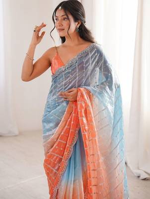 multicolor embellished sequinned satin heavy work saree 2
