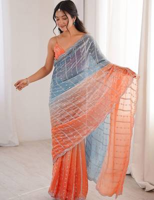 multicolor embellished sequinned satin heavy work saree 3