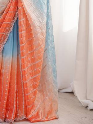 multicolor embellished sequinned satin heavy work saree 5