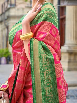 Pink woven design jaali silk blend banarasi saree 3