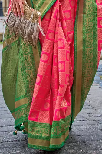 Pink woven design jaali silk blend banarasi saree