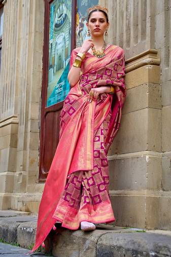 Magenta woven design jaali silk blend banarasi saree