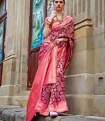 Magenta woven design jaali silk blend banarasi saree