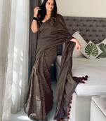 brown striped cotton blend designer khadi saree