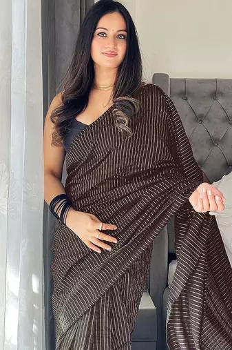 brown striped cotton blend designer khadi saree