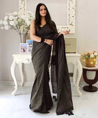 black striped cotton blend khadi saree 1