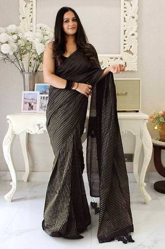 black striped cotton blend khadi saree