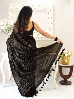 black striped cotton blend khadi saree 2