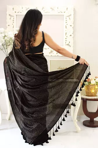 black striped cotton blend khadi saree