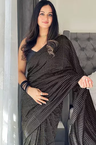 black striped cotton blend khadi saree