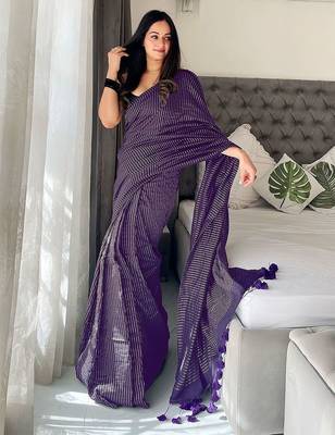 purple striped cotton blend designer khadi saree 1