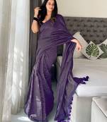 purple striped cotton blend designer khadi saree