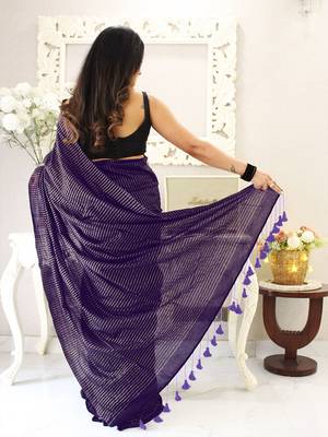 purple striped cotton blend designer khadi saree 2