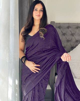 purple striped cotton blend designer khadi saree 3