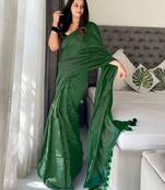 green striped cotton blend saree