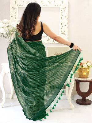 green striped cotton blend saree 2