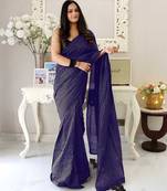 navy blue striped cotton blend saree