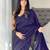 navy blue striped cotton blend saree