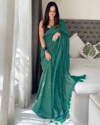 teal striped cotton blend khadi saree 1