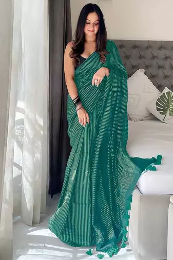teal striped cotton blend khadi saree