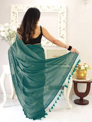 teal striped cotton blend khadi saree 2