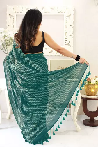 teal striped cotton blend khadi saree