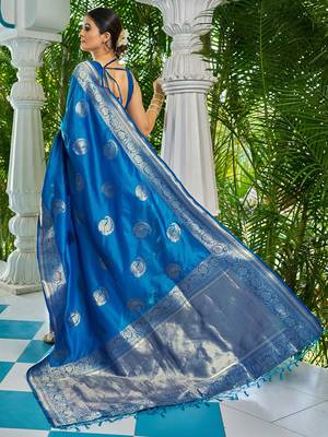 Blue ethnic motifs zari silk blend banarasi saree 3
