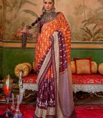 Orange floral printed pochampally saree