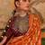 Orange floral printed pochampally saree
