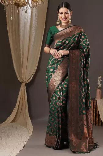 Green woven design zari silk blend banarasi saree