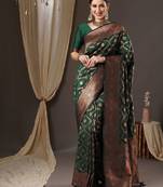 Green woven design zari silk blend banarasi saree