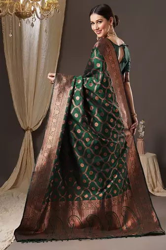 Green woven design zari silk blend banarasi saree