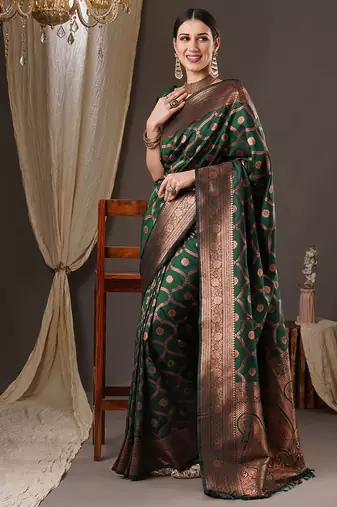 Green woven design zari silk blend banarasi saree