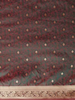 brown floral zari banarasi silk blend saree 5