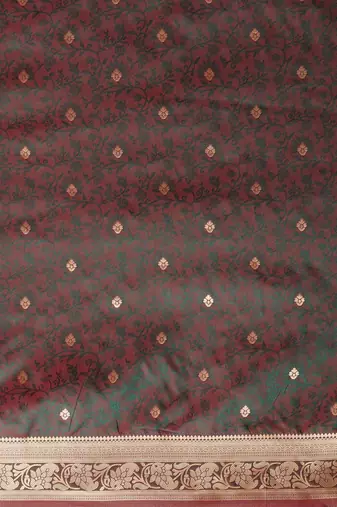 brown floral zari banarasi silk blend saree