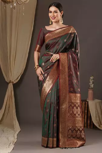 maroon woven design zari banarasi silk blend saree