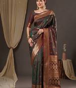 maroon woven design zari banarasi silk blend saree