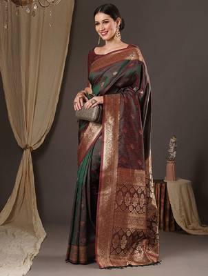 maroon woven design zari banarasi silk blend saree 3